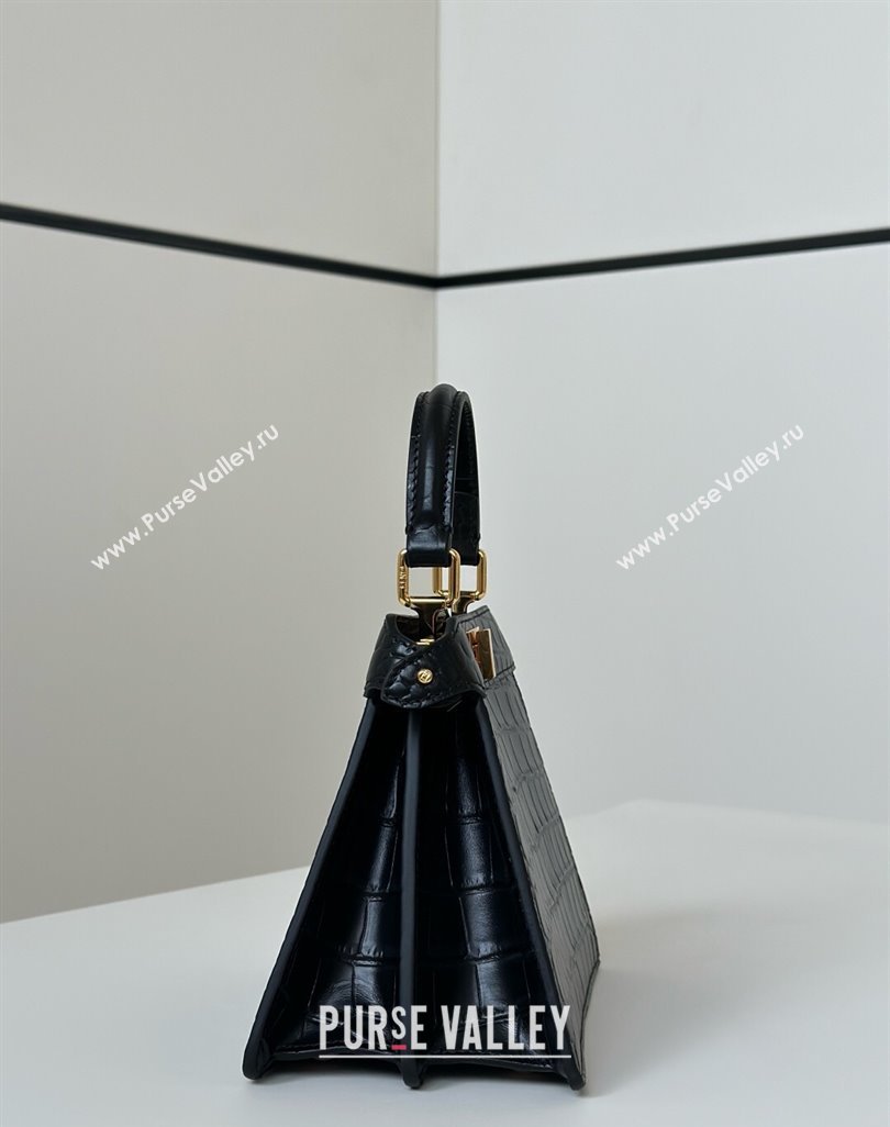 Fendi Peekaboo ISeeU Petite Bag in Crocodile Embossed Leather Black 2025 66805 (CL-250522013)