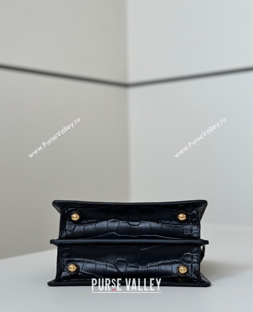 Fendi Peekaboo ISeeU Petite Bag in Crocodile Embossed Leather Black 2025 66805 (CL-250522013)