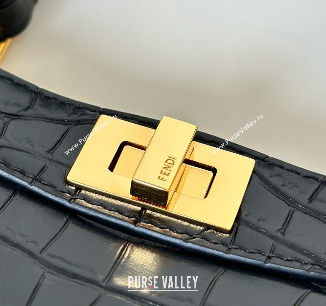 Fendi Peekaboo ISeeU Petite Bag in Crocodile Embossed Leather Black 2025 66805 (CL-250522013)
