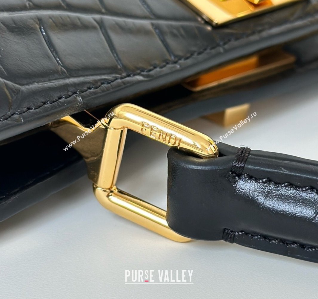 Fendi Peekaboo ISeeU Petite Bag in Crocodile Embossed Leather Black 2025 66805 (CL-250522013)