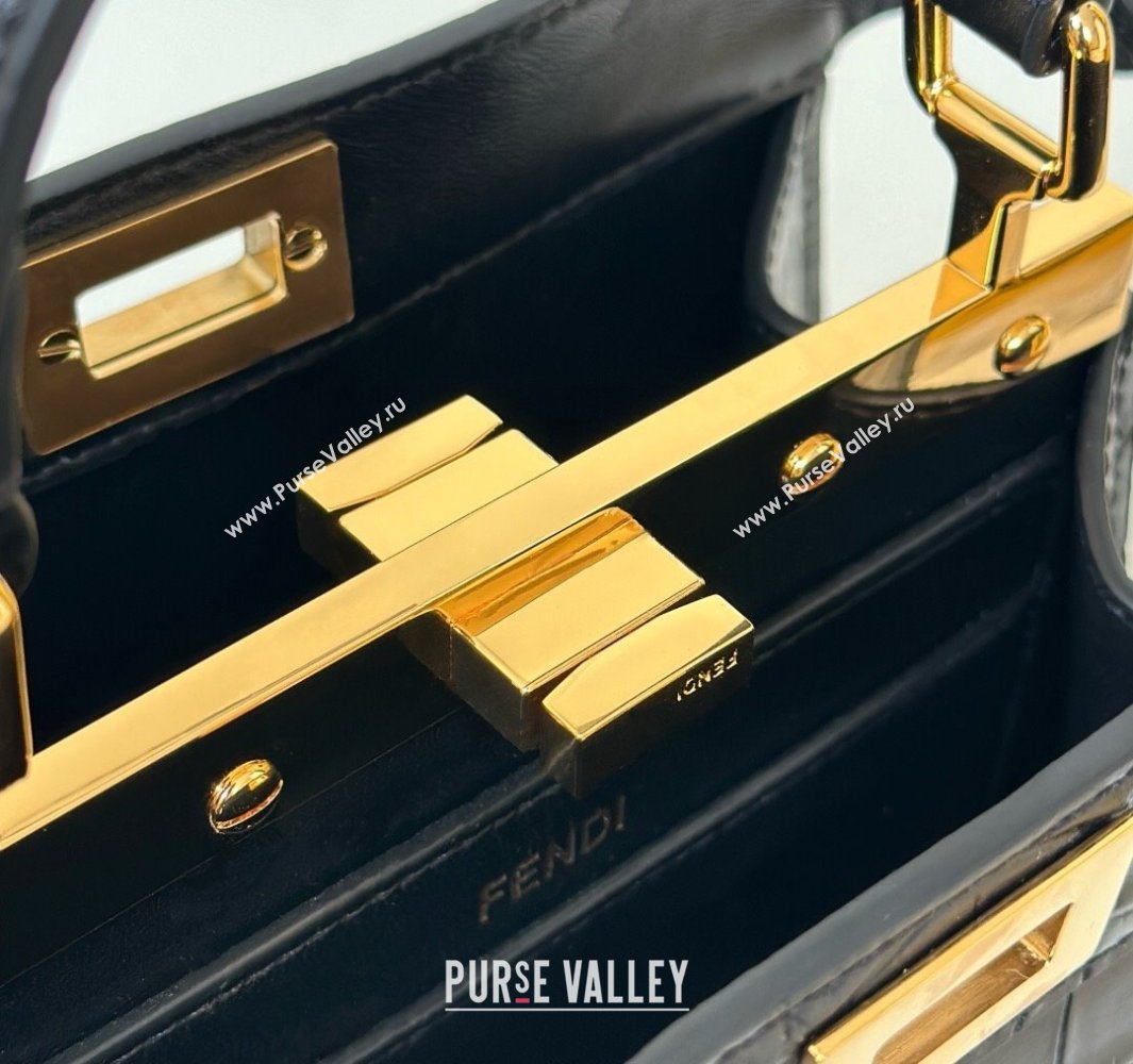 Fendi Peekaboo ISeeU Petite Bag in Crocodile Embossed Leather Black 2025 66805 (CL-250522013)