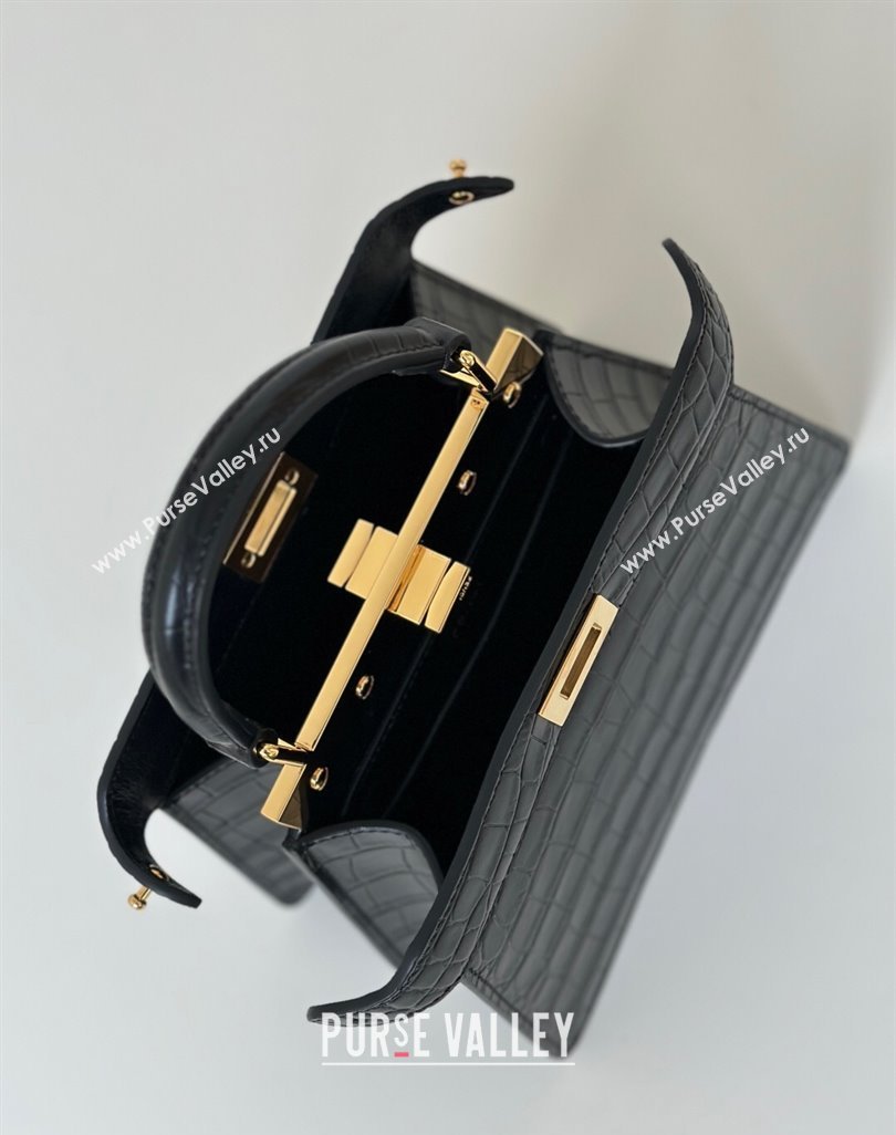 Fendi Peekaboo ISeeU Petite Bag in Crocodile Embossed Leather Black 2025 66805 (CL-250522013)