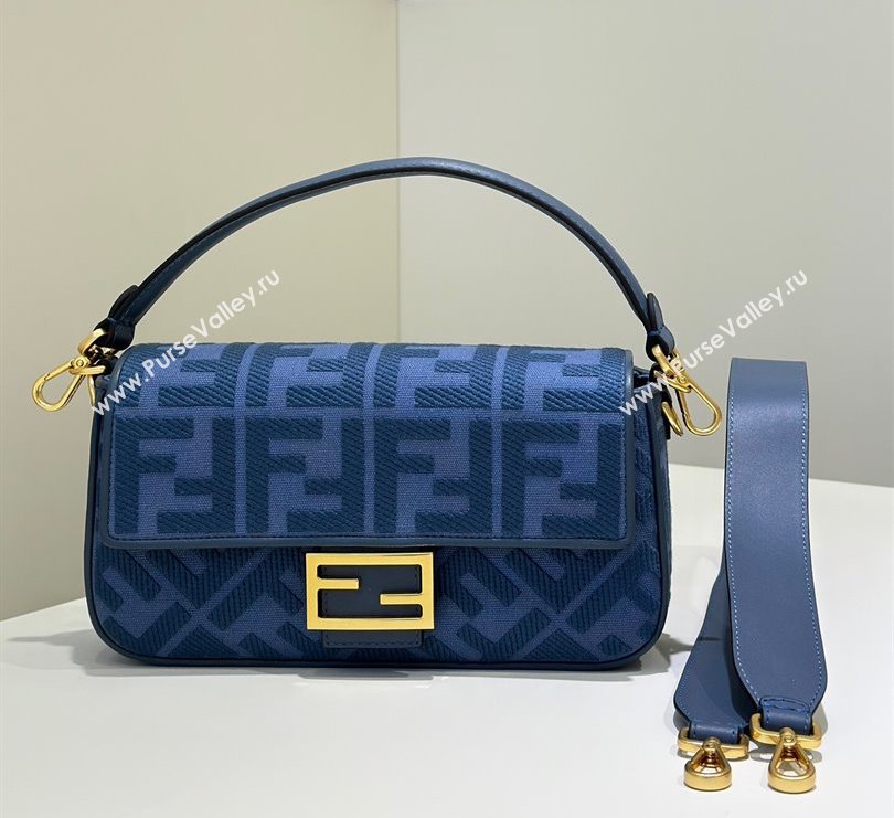 Fendi Baguette Medium Bag in Canvas with FF embroidery Sky Blue 2025 0159M (CL-250522022)