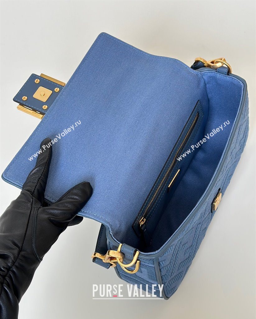 Fendi Baguette Medium Bag in Canvas with FF embroidery Sky Blue 2025 0159M (CL-250522022)