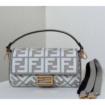 Fendi Baguette Medium Bag in Canvas with FF embroidery Grey/White 2025 0159M (CL-250522016)
