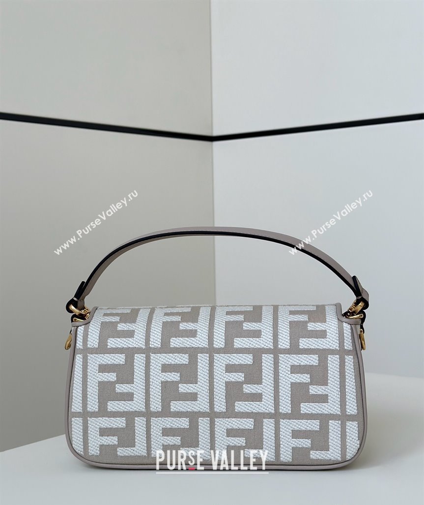 Fendi Baguette Medium Bag in Canvas with FF embroidery Grey/White 2025 0159M (CL-250522016)