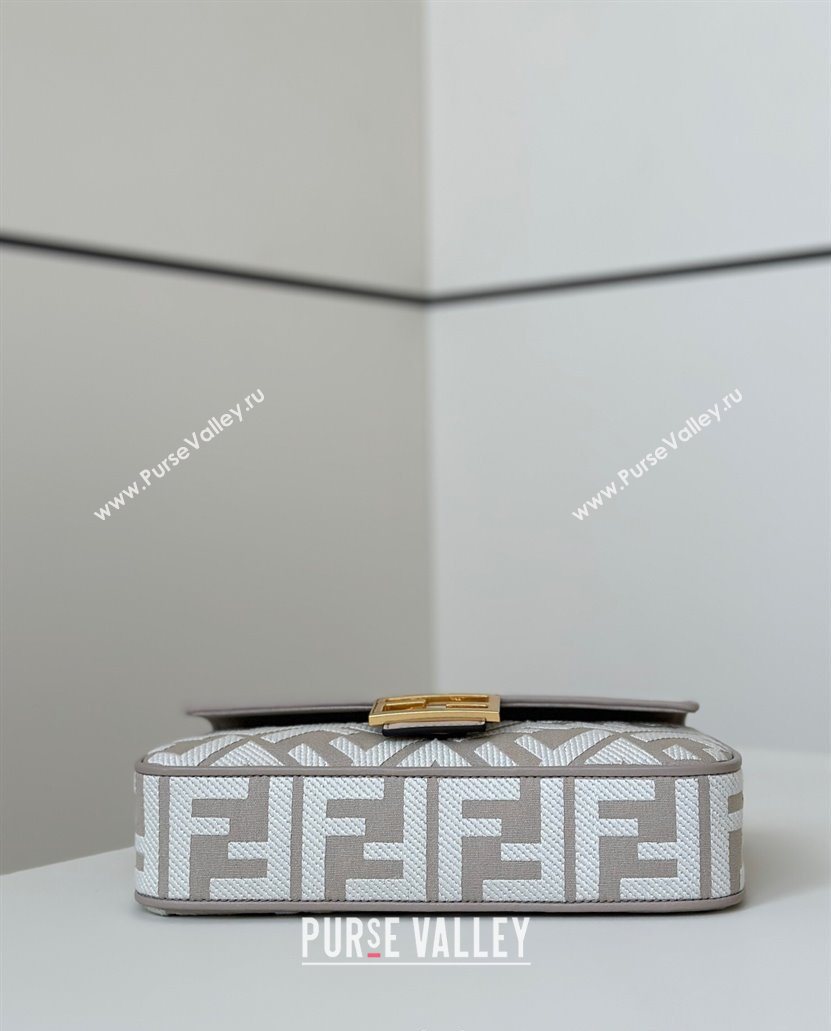 Fendi Baguette Medium Bag in Canvas with FF embroidery Grey/White 2025 0159M (CL-250522016)