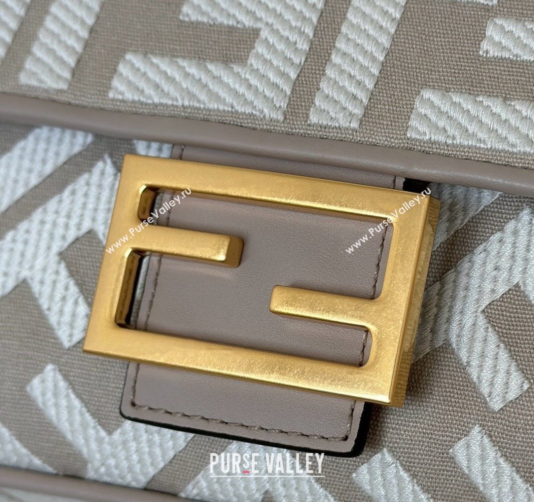 Fendi Baguette Medium Bag in Canvas with FF embroidery Grey/White 2025 0159M (CL-250522016)