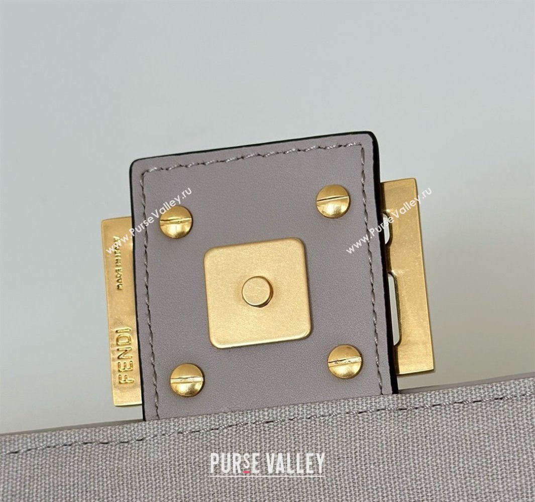 Fendi Baguette Medium Bag in Canvas with FF embroidery Grey/White 2025 0159M (CL-250522016)