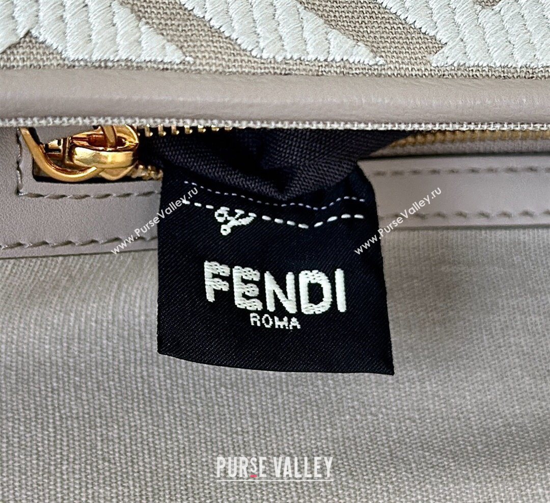 Fendi Baguette Medium Bag in Canvas with FF embroidery Grey/White 2025 0159M (CL-250522016)