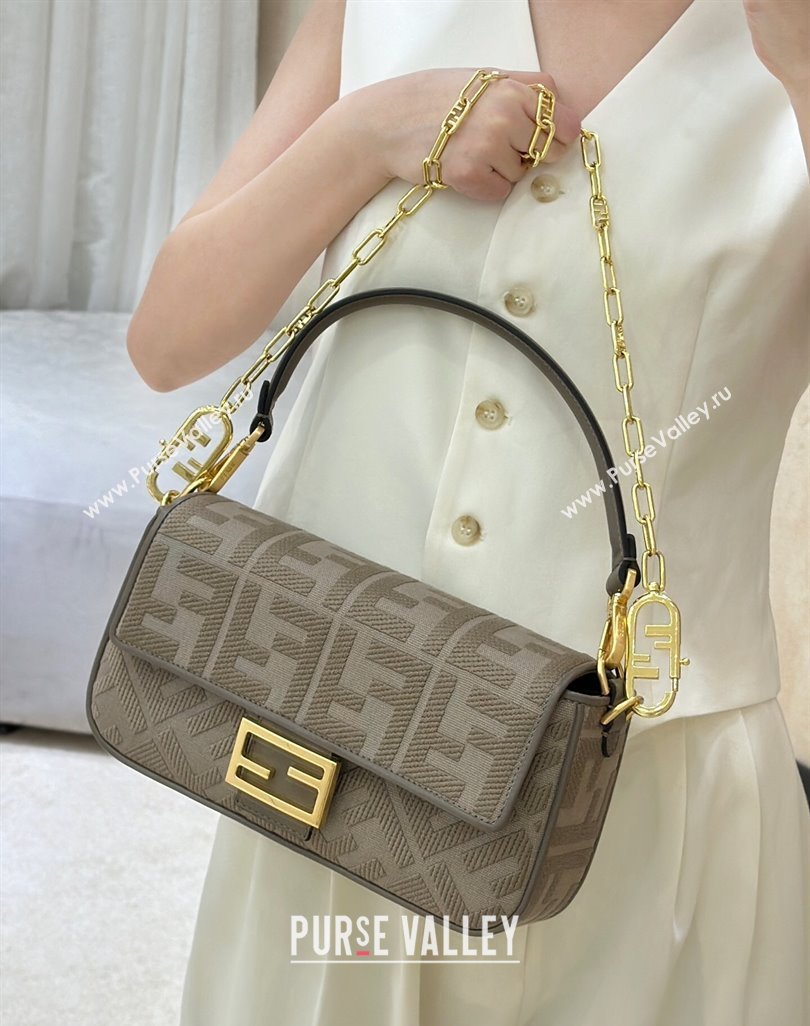 Fendi Baguette Medium Bag in Canvas with FF embroidery Brown/Grey 2025 0159M (CL-250522015)