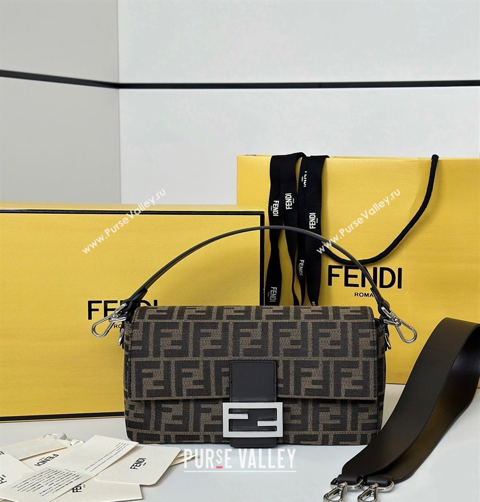 Fendi Baguette Medium Bag in Brown FF jacquard fabric Brown/Silver 2025 8679M (CL-250522006)
