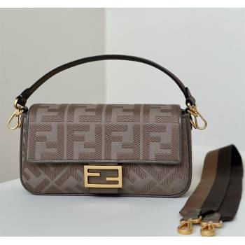 Fendi Baguette Medium Bag in Canvas with FF embroidery Brown/Grey 2025 0159M (CL-250522015)
