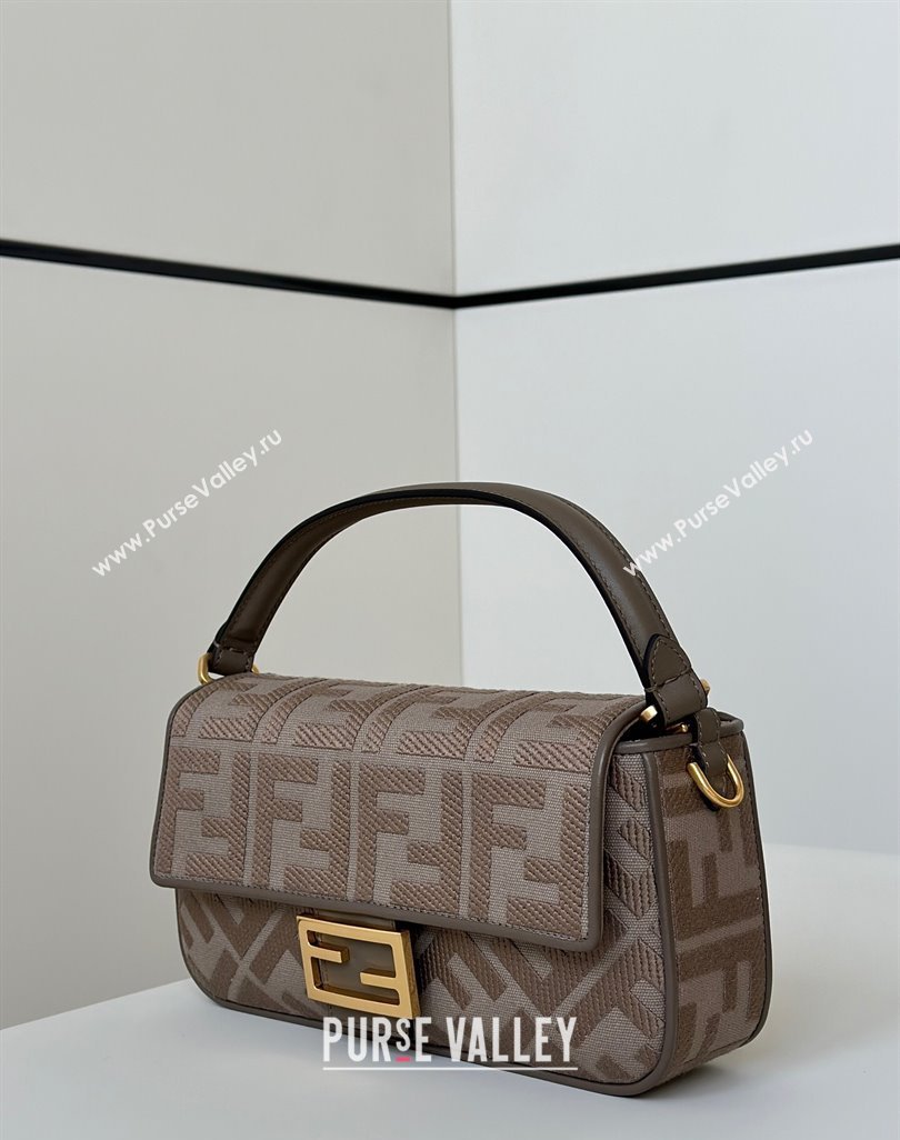 Fendi Baguette Medium Bag in Canvas with FF embroidery Brown/Grey 2025 0159M (CL-250522015)