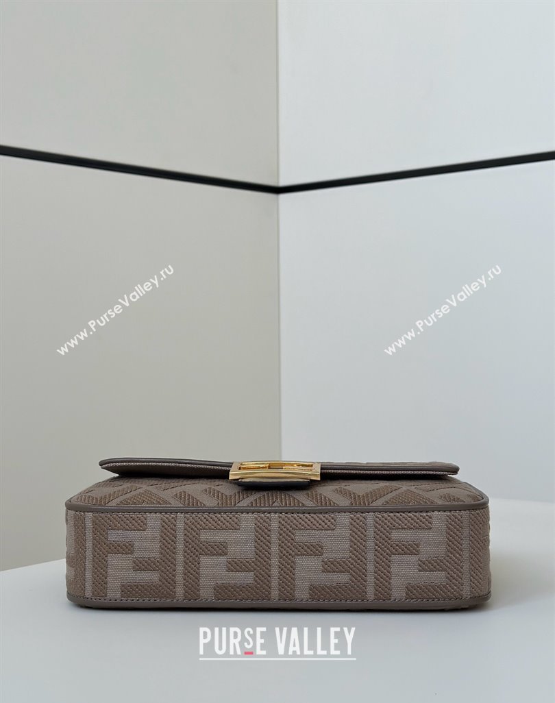Fendi Baguette Medium Bag in Canvas with FF embroidery Brown/Grey 2025 0159M (CL-250522015)