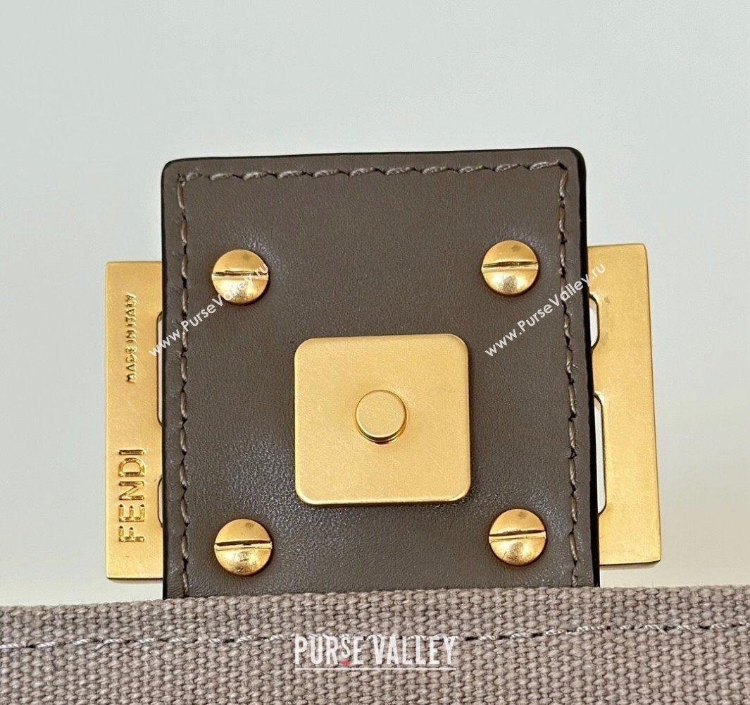 Fendi Baguette Medium Bag in Canvas with FF embroidery Brown/Grey 2025 0159M (CL-250522015)