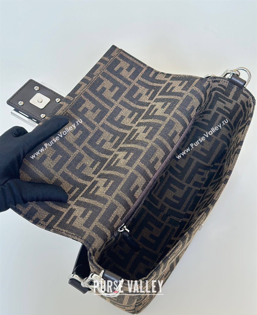 Fendi Baguette Medium Bag in Brown FF jacquard fabric Brown/Silver 2025 8679M (CL-250522006)