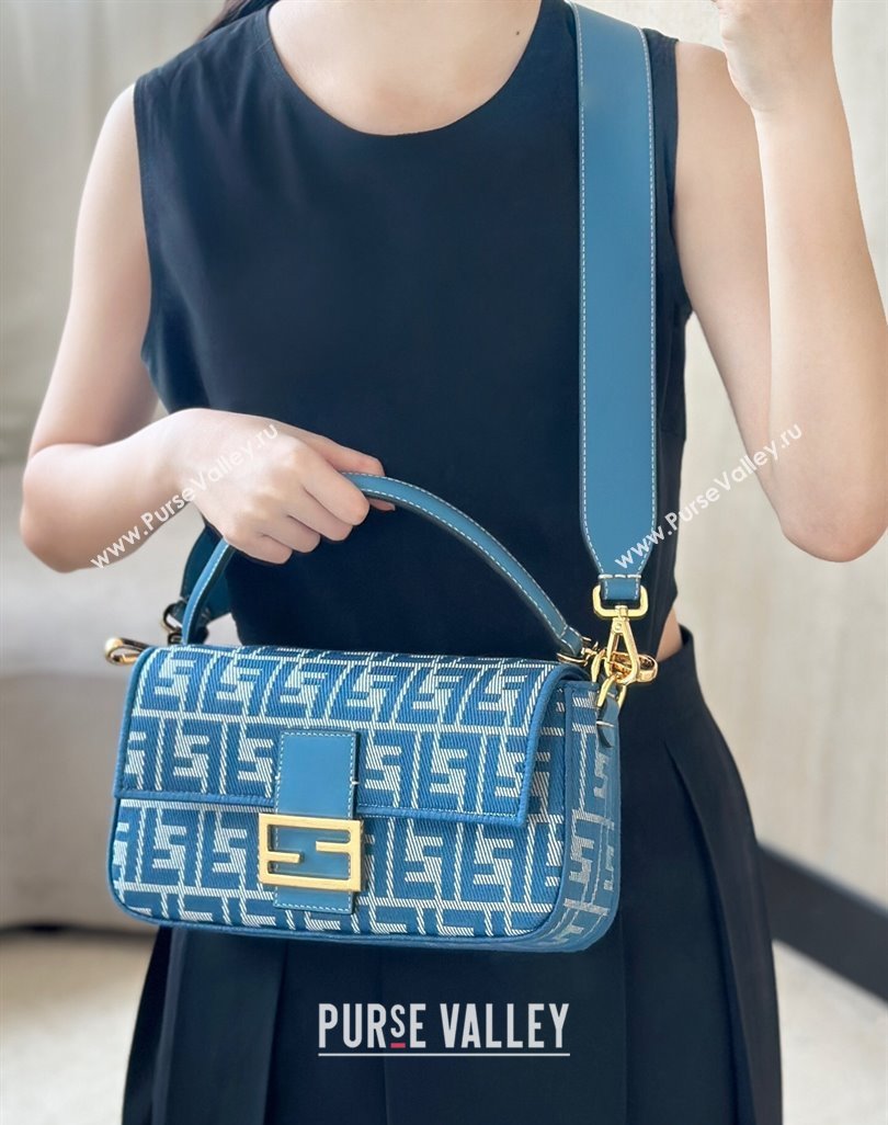 Fendi Baguette Medium Bag in Blue denim-effect FF jacquard 2025 8579M (CL-250522002)