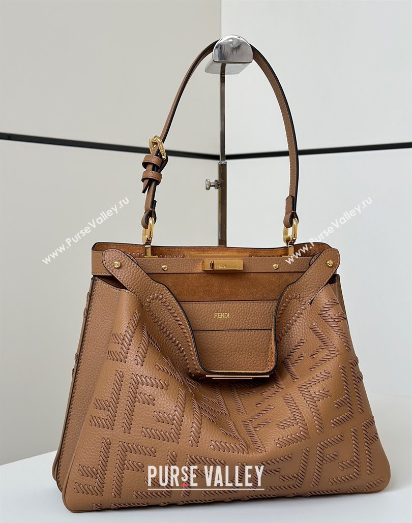 Fendi Peekaboo Soft Medium Bag in Cappuccino-colored leather bag with FF interlacing Beige 2025 8678 (CL-250522034)