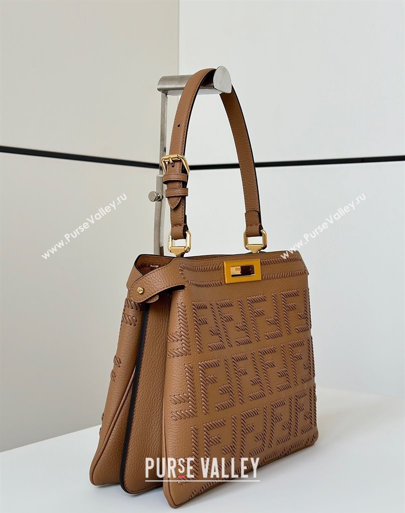 Fendi Peekaboo Soft Medium Bag in Cappuccino-colored leather bag with FF interlacing Beige 2025 8678 (CL-250522034)