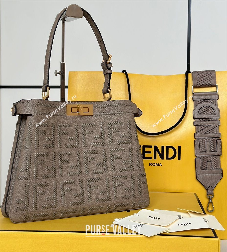 Fendi Peekaboo Soft Medium Bag in Cappuccino-colored leather bag with FF interlacing Grey 2025 8678 (CL-250522035)