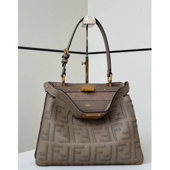 Fendi Peekaboo Soft Medium Bag in Cappuccino-colored leather bag with FF interlacing Grey 2025 8678 (CL-250522035)