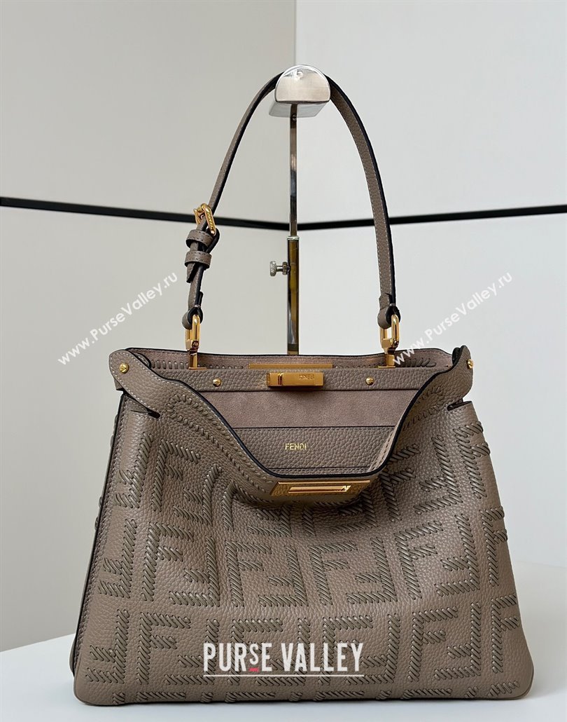 Fendi Peekaboo Soft Medium Bag in Cappuccino-colored leather bag with FF interlacing Grey 2025 8678 (CL-250522035)