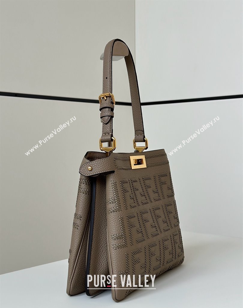 Fendi Peekaboo Soft Medium Bag in Cappuccino-colored leather bag with FF interlacing Grey 2025 8678 (CL-250522035)