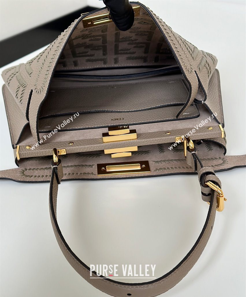 Fendi Peekaboo Soft Medium Bag in Cappuccino-colored leather bag with FF interlacing Grey 2025 8678 (CL-250522035)