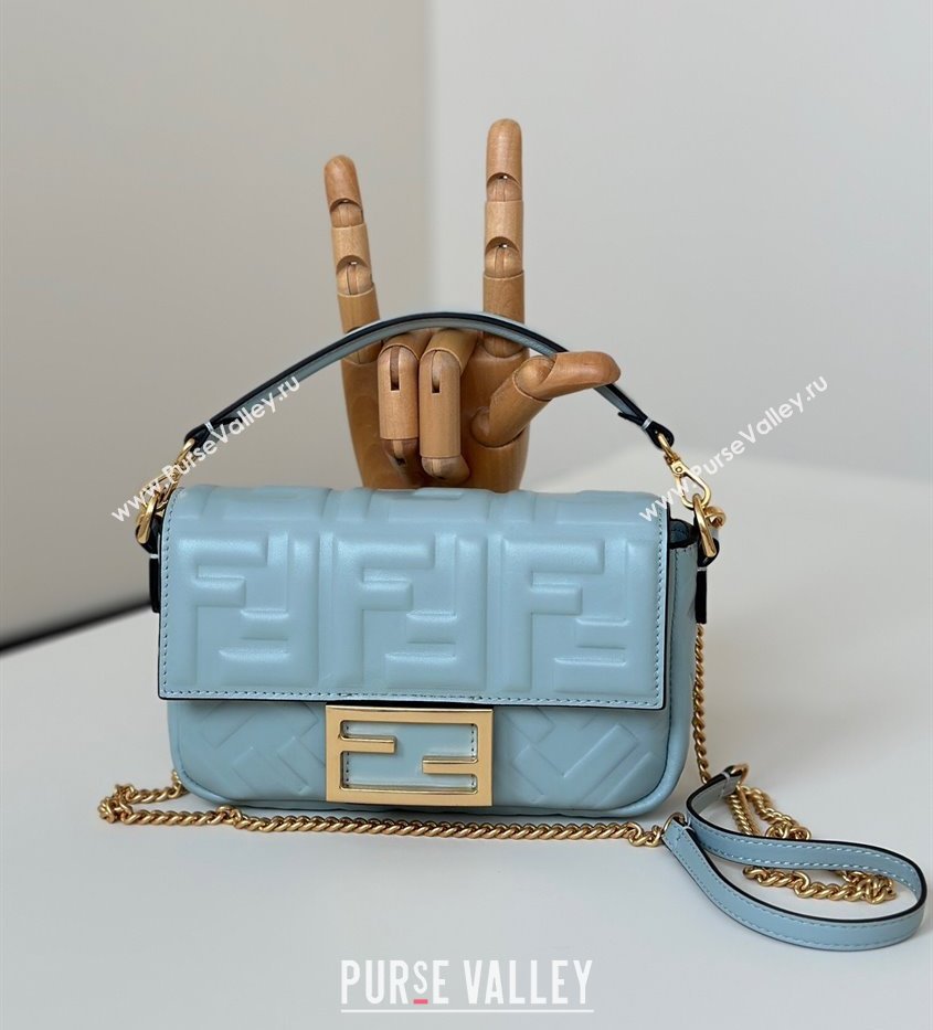 Fendi Baguette Mini Nappa Leather Bag Light Blue 20250522 0135S Top Quality (CL-250522030)