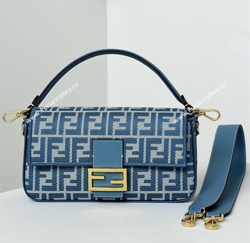 Fendi Baguette Medium Bag in Blue denim-effect FF jacquard 2025 8579M (CL-250522002)