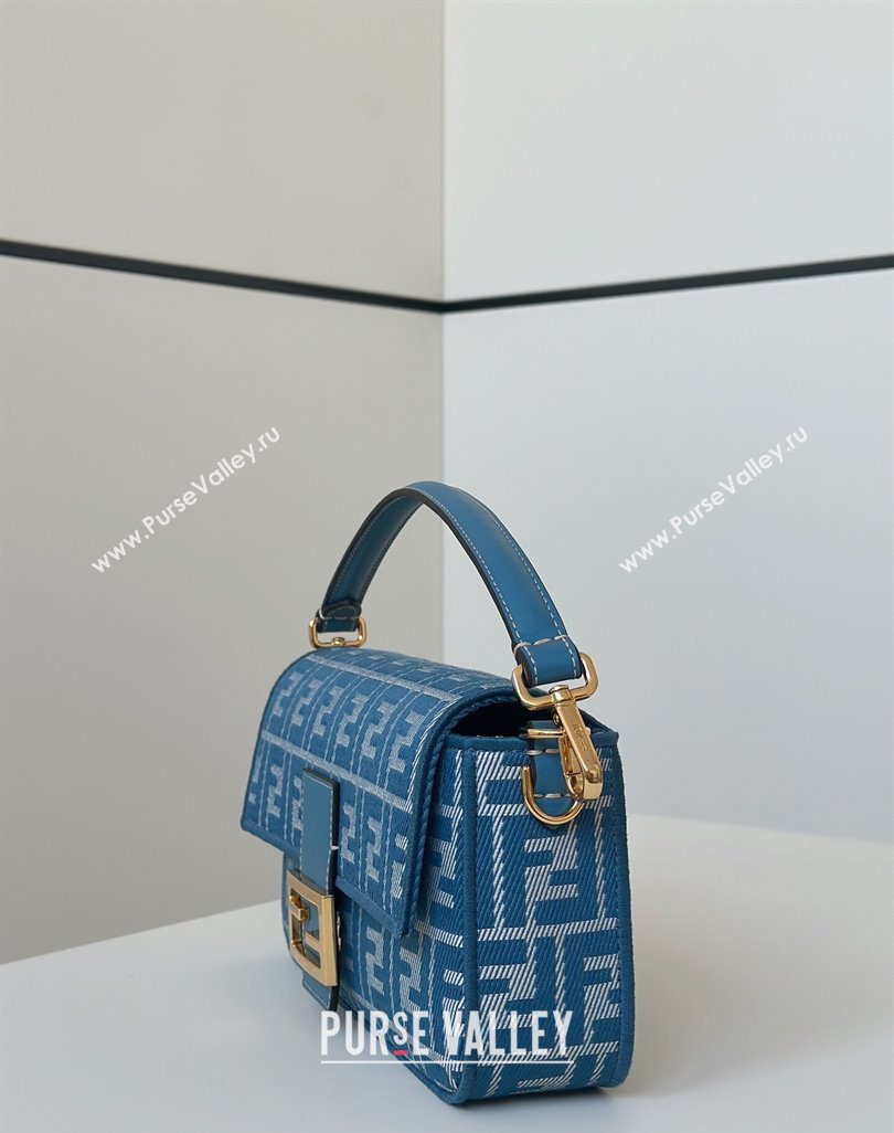 Fendi Baguette Medium Bag in Blue denim-effect FF jacquard 2025 8579M (CL-250522002)