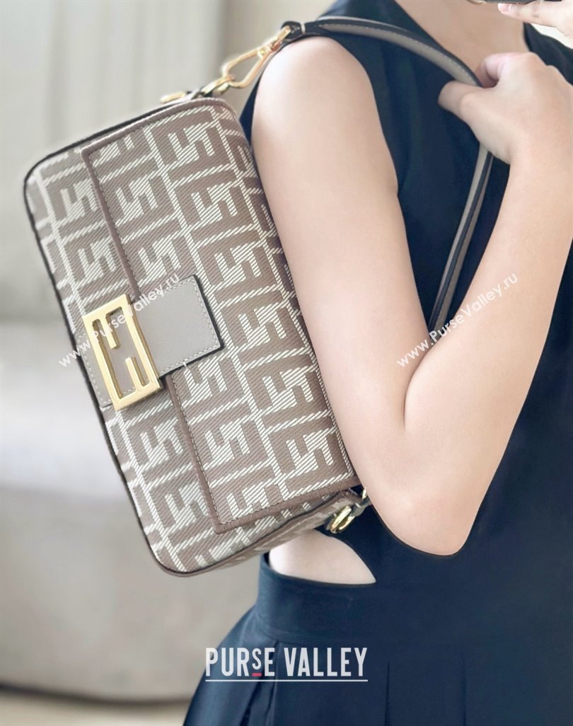Fendi Baguette Medium Bag in denim-effect FF jacquard Dove Grey 2025 8579M (CL-250522001)
