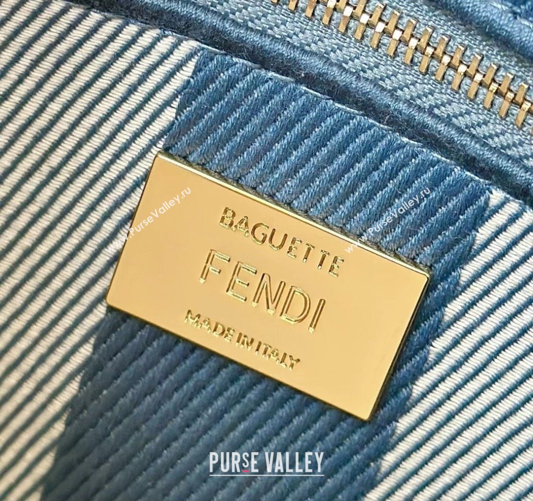 Fendi Baguette Medium Bag in Blue denim-effect FF jacquard 2025 8579M (CL-250522002)