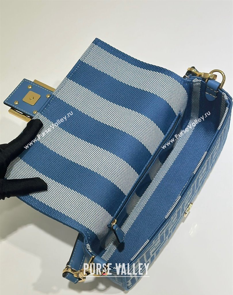 Fendi Baguette Medium Bag in Blue denim-effect FF jacquard 2025 8579M (CL-250522002)