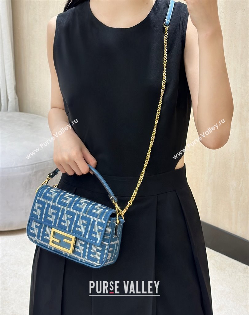 Fendi Baguette Mini Bag in Blue denim-effect FF jacquard 2025 8579S (CL-250522003)