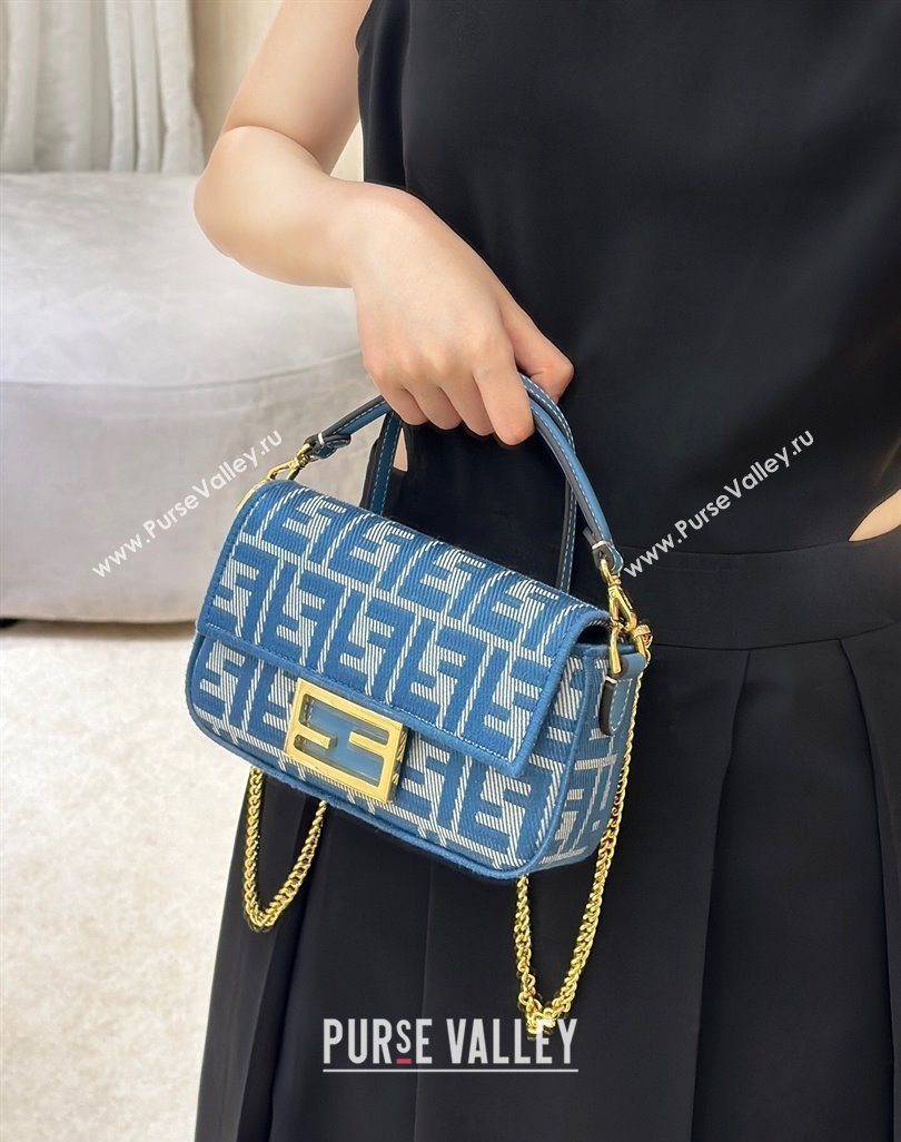 Fendi Baguette Mini Bag in Blue denim-effect FF jacquard 2025 8579S (CL-250522003)