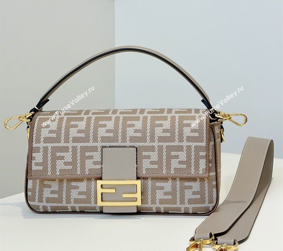Fendi Baguette Medium Bag in denim-effect FF jacquard Dove Grey 2025 8579M (CL-250522001)