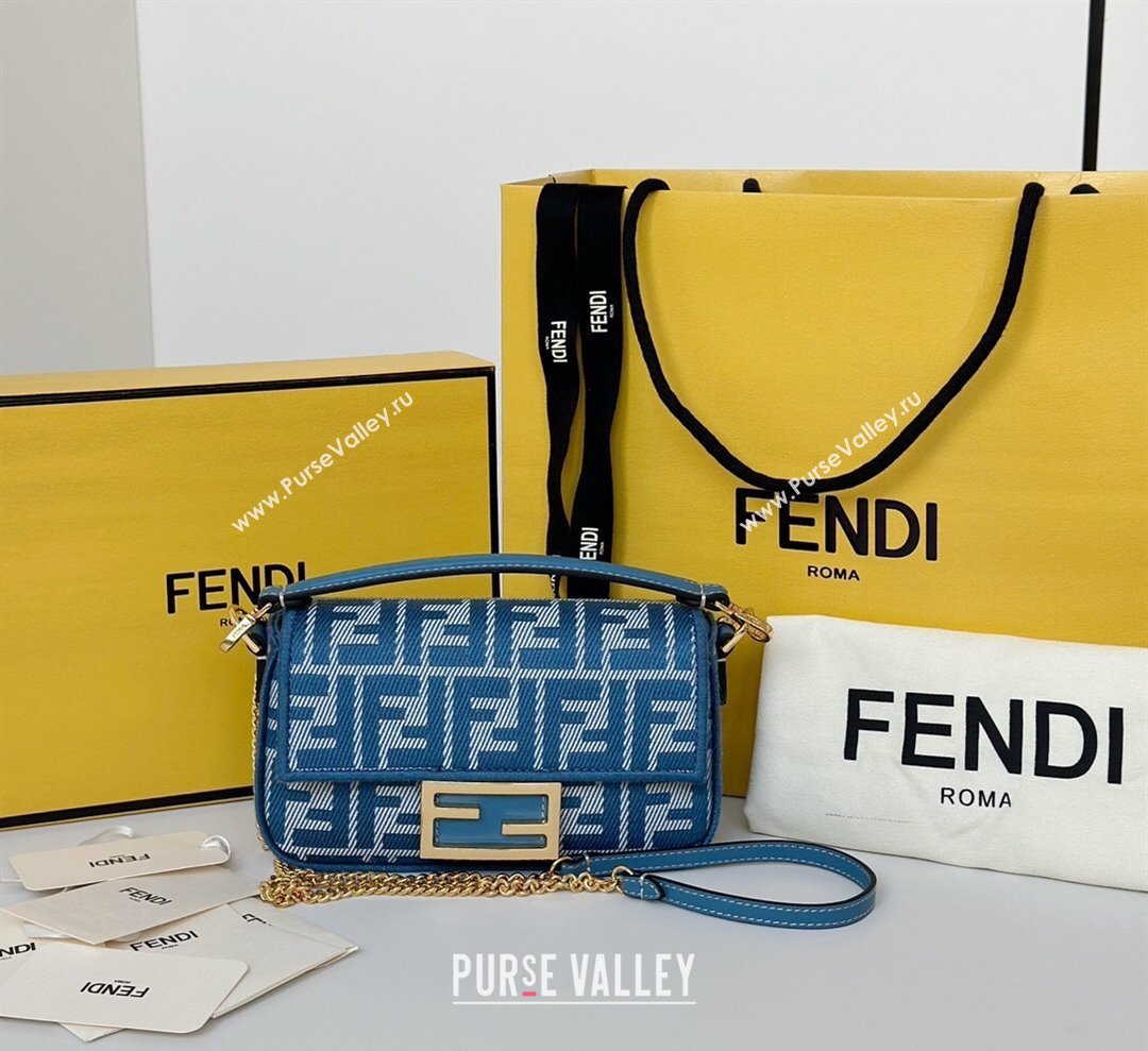 Fendi Baguette Mini Bag in Blue denim-effect FF jacquard 2025 8579S (CL-250522003)
