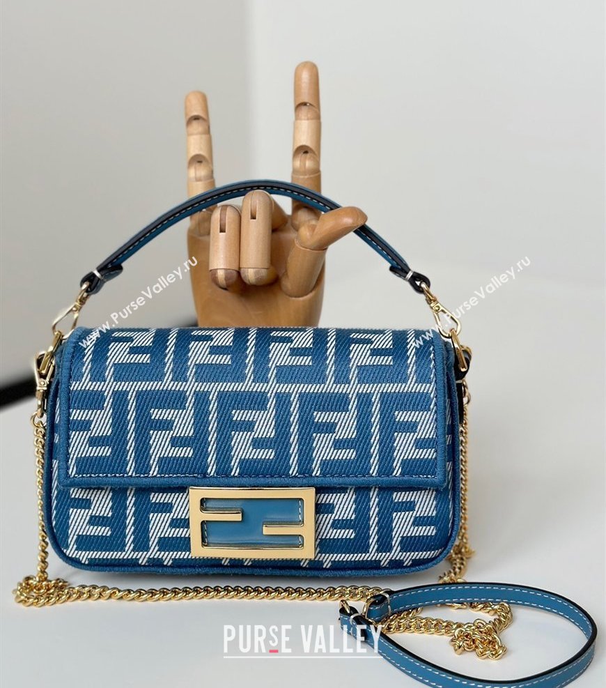 Fendi Baguette Mini Bag in Blue denim-effect FF jacquard 2025 8579S (CL-250522003)