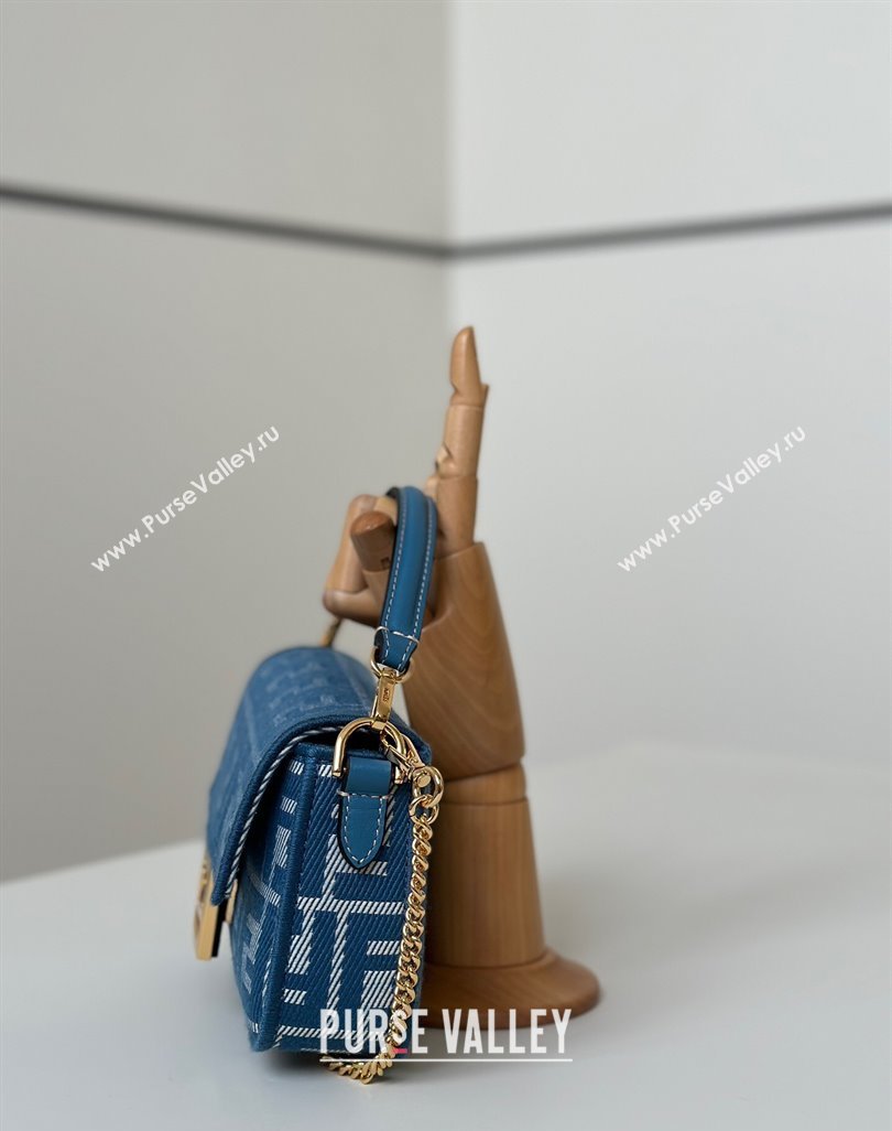 Fendi Baguette Mini Bag in Blue denim-effect FF jacquard 2025 8579S (CL-250522003)