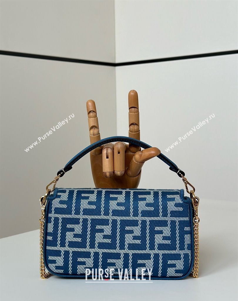 Fendi Baguette Mini Bag in Blue denim-effect FF jacquard 2025 8579S (CL-250522003)