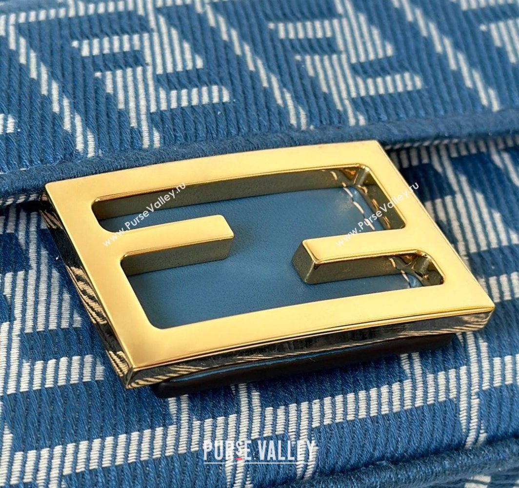 Fendi Baguette Mini Bag in Blue denim-effect FF jacquard 2025 8579S (CL-250522003)