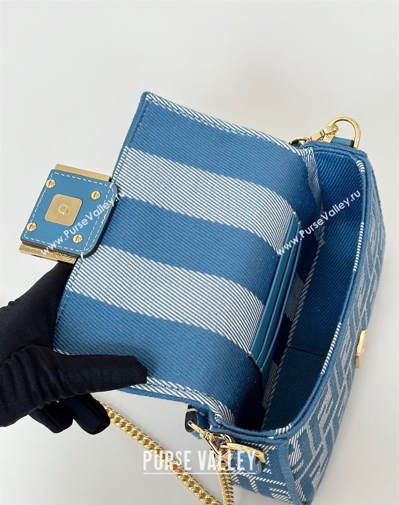 Fendi Baguette Mini Bag in Blue denim-effect FF jacquard 2025 8579S (CL-250522003)