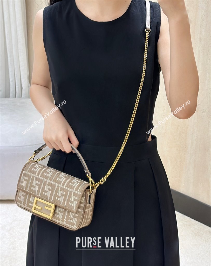 Fendi Baguette Mini Bag in denim-effect FF jacquard Dove Grey 2025 8579S (CL-250522004)