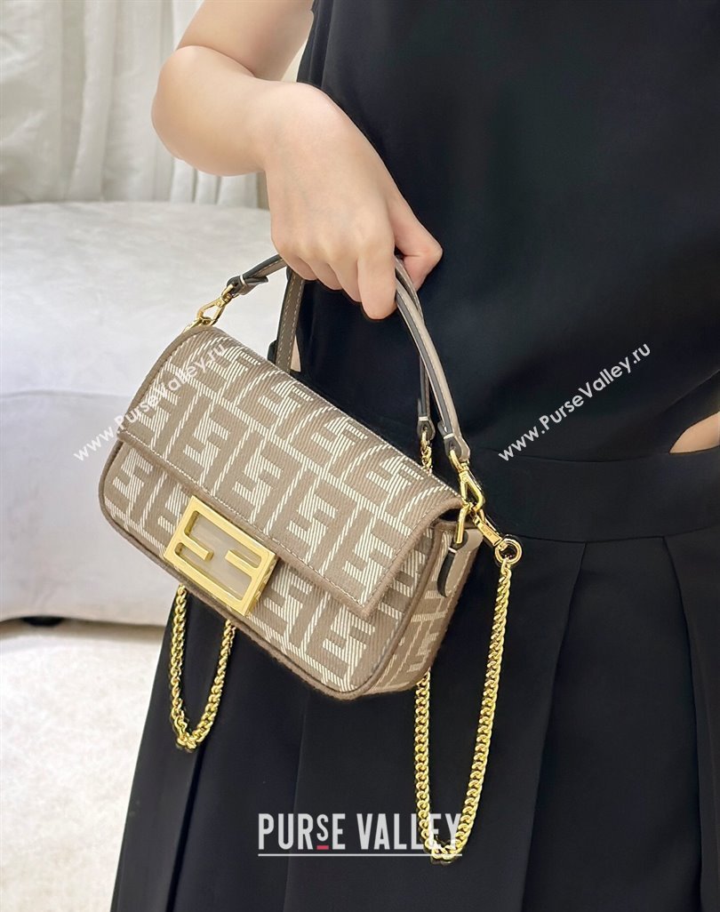 Fendi Baguette Mini Bag in denim-effect FF jacquard Dove Grey 2025 8579S (CL-250522004)
