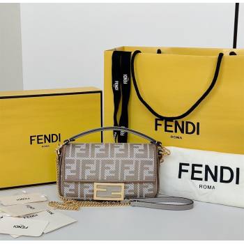 Fendi Baguette Mini Bag in denim-effect FF jacquard Dove Grey 2025 8579S (CL-250522004)