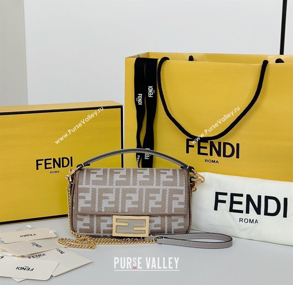 Fendi Baguette Mini Bag in denim-effect FF jacquard Dove Grey 2025 8579S (CL-250522004)