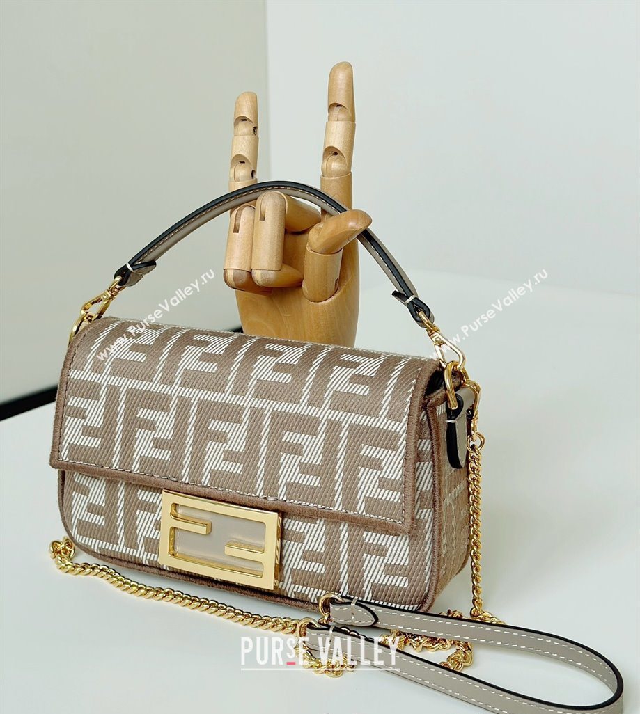 Fendi Baguette Mini Bag in denim-effect FF jacquard Dove Grey 2025 8579S (CL-250522004)