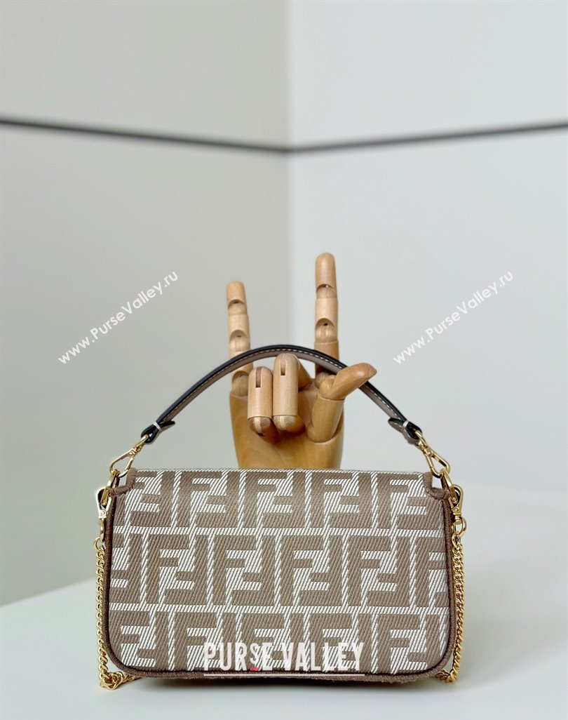 Fendi Baguette Mini Bag in denim-effect FF jacquard Dove Grey 2025 8579S (CL-250522004)